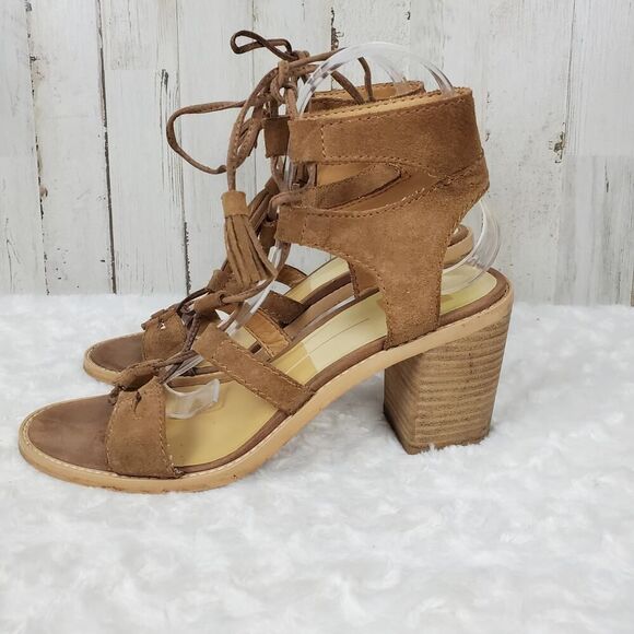 Dolce Vita Lace Block Heel Sandals Brown Size 8.5 - Picture 2 of 11